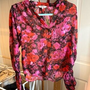 Steve Madden Red and Pink Floral Blouse